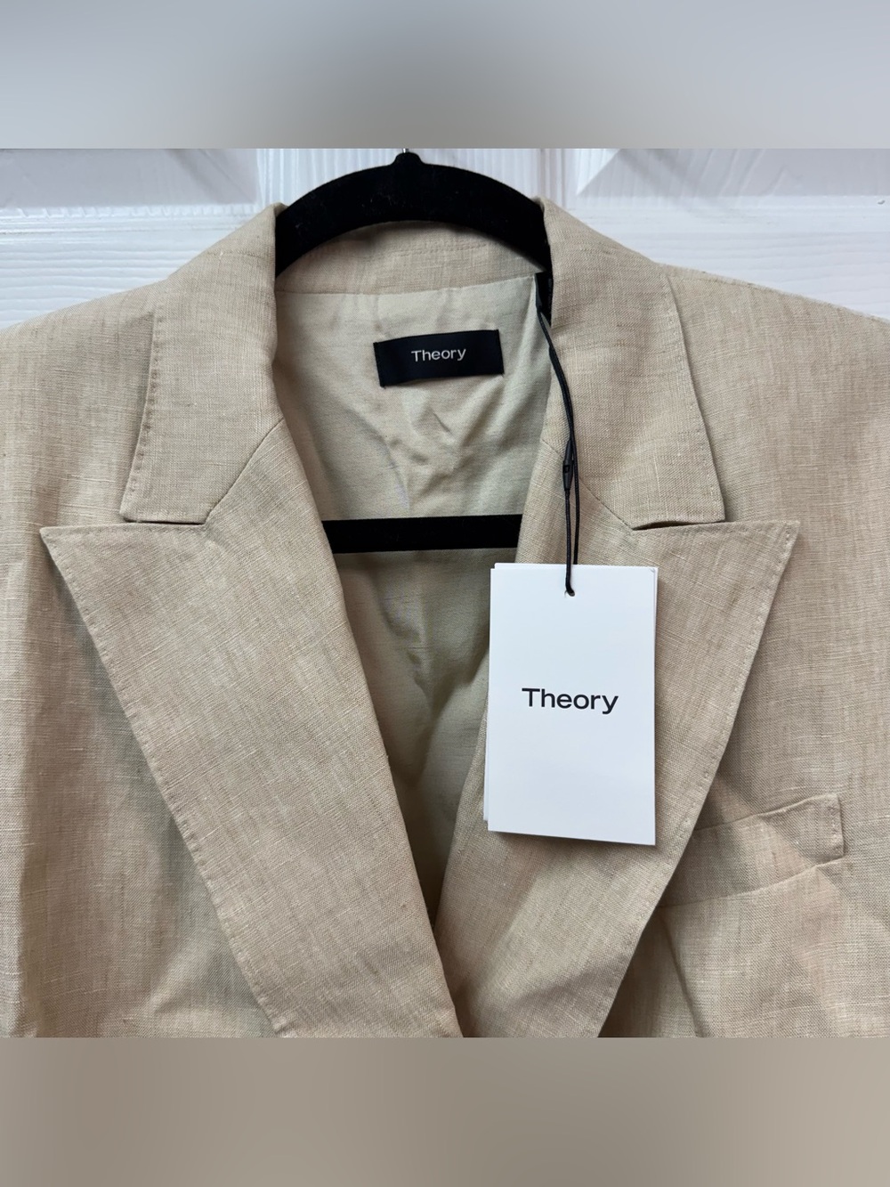 Theory Pure Linen DB Taylor Beige Double-Breasted Blazer